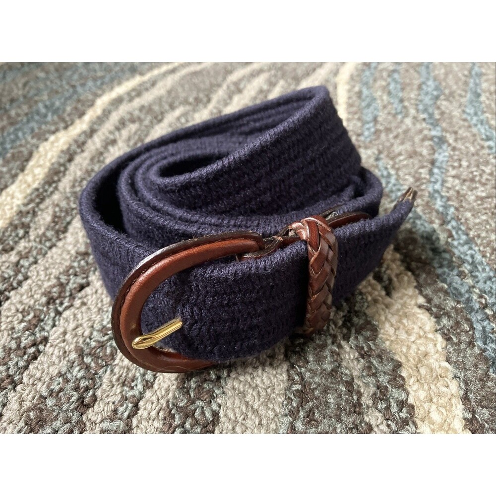 Talbots Womens Elastic Fabric Genuine Brown Braided Leather Belt Size Large